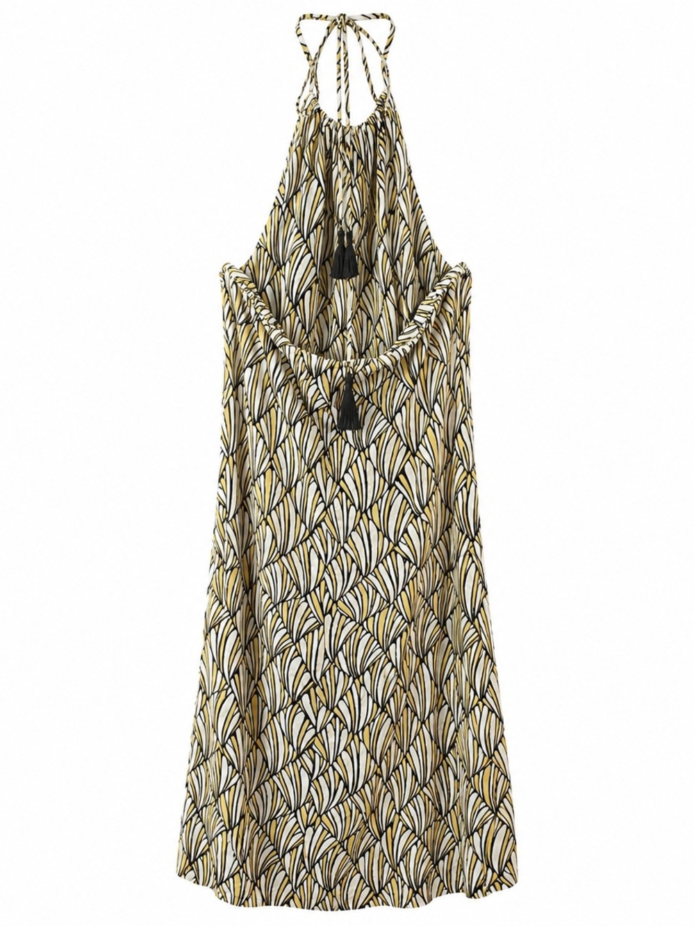 Tommy Bahama Yellow And Black Halter Beach Coverup Dress Coastal Resort Boho - Picture 4 of 5